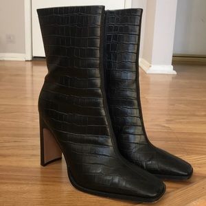 ASOS Croc embossed midi boot w/ square toe